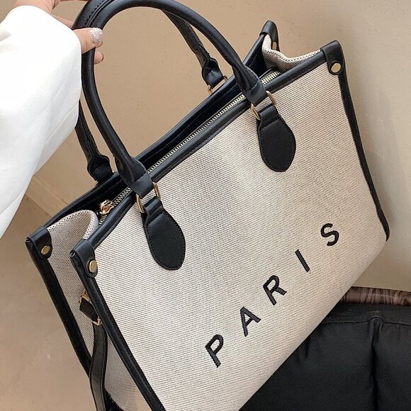 Black Elegant Women's Lightweight Canvas Texture Handbag - Picture 1 of 4